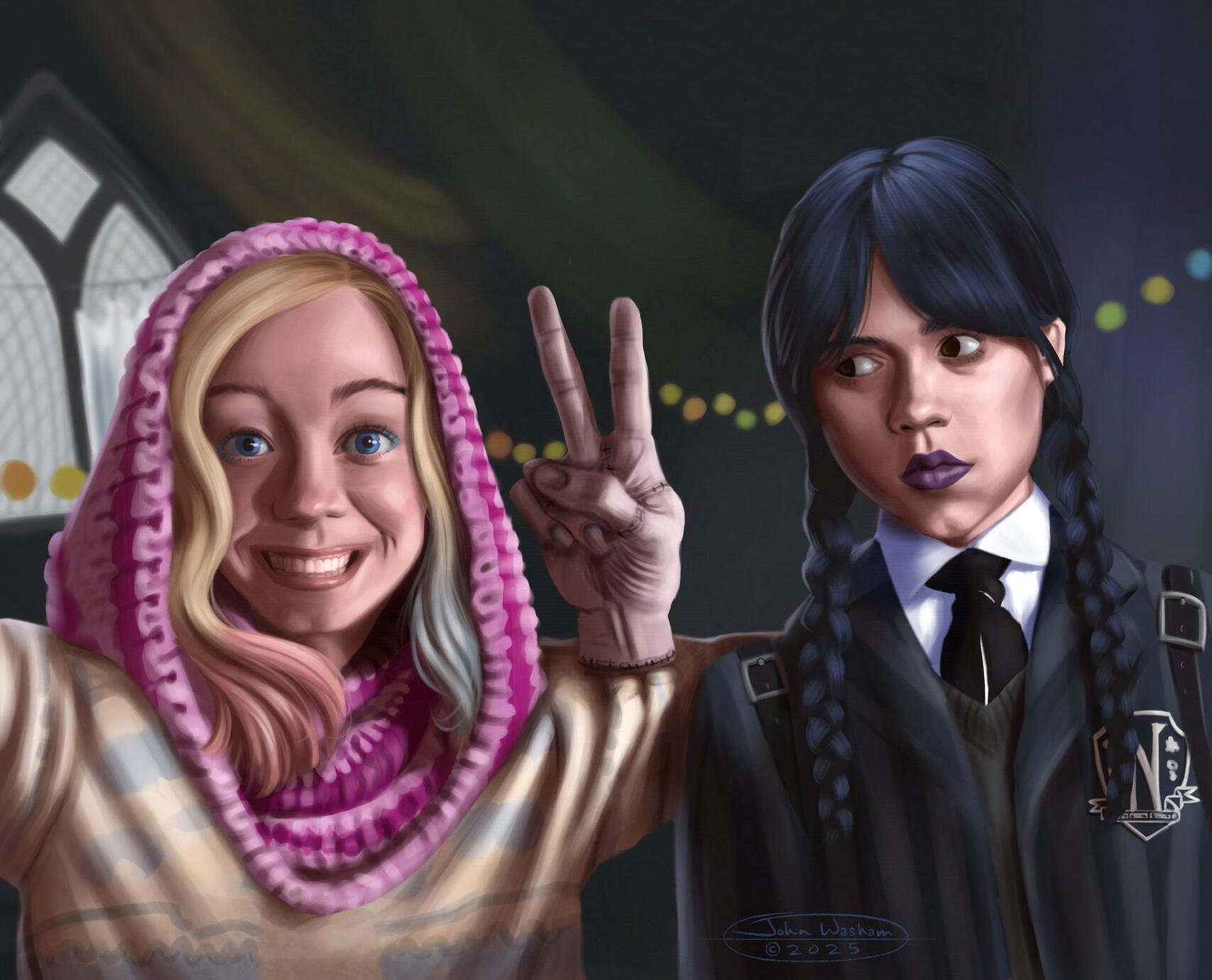 Enid, Thing, and Wednesday Selfie